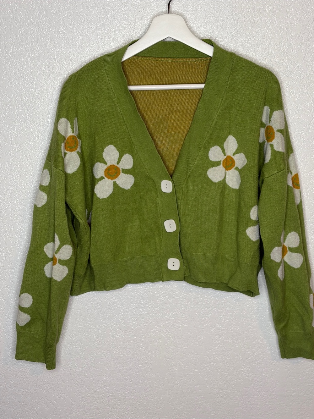 Unbranded Lime Green Daisy Smilie Face Cropped Cardigan Size 1X